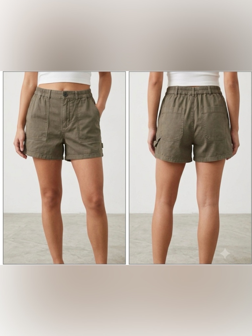 BP Nordstrom Women's Olive Green Cargo Utility Shorts Cotton Drawstring, Small